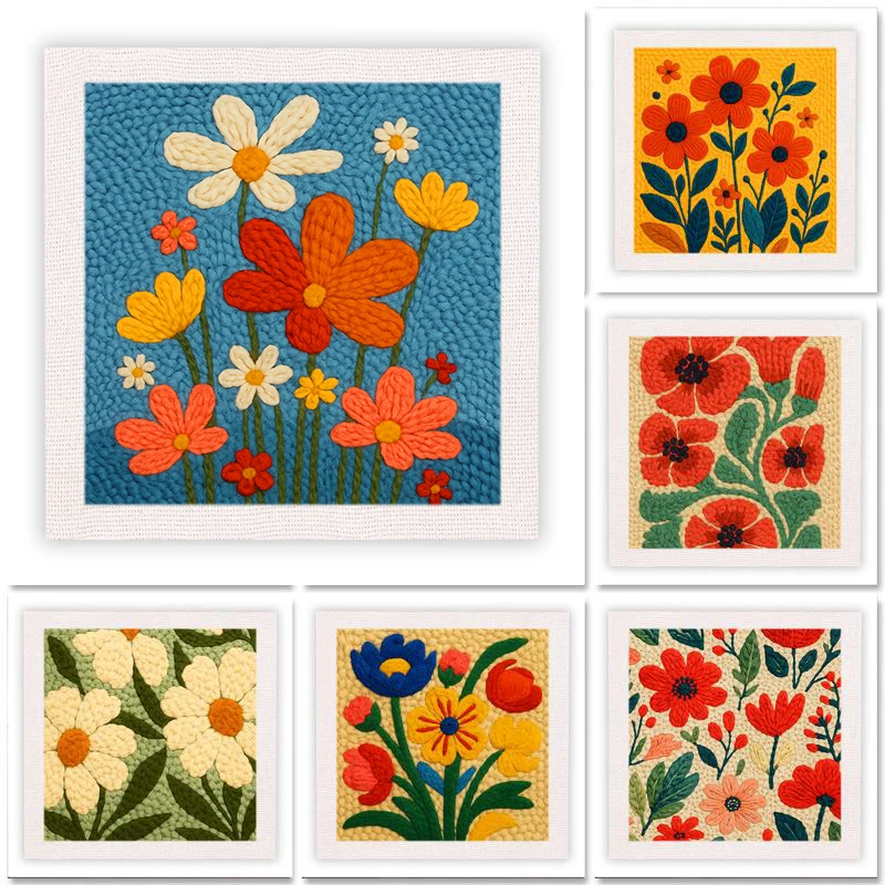 

GATYZTORY Flower Punch Needle Embroidery Kit for Beginners Includes Pattern Hoop Yarn Fabric Tools DIY Craft Set for Adults Kids