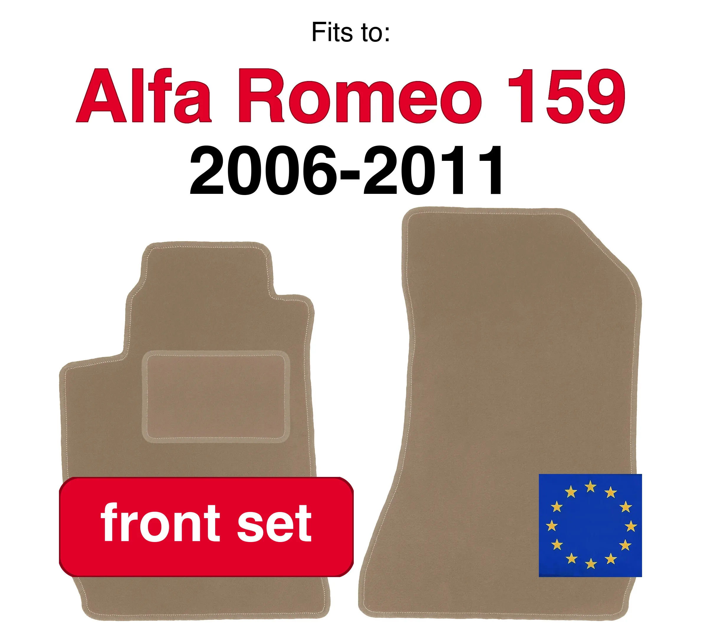 Tappeti anteriori in velluto per Alfa Romeo 159 berlina station wagon estate, Sportwagon (2006-2011) -beige (2 pezzi)