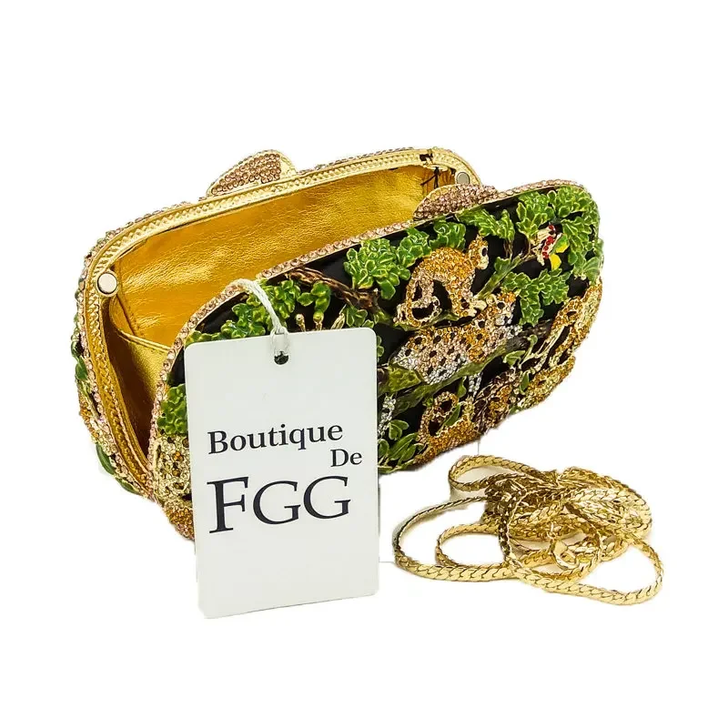 Boutique De Fgg (In Voorraad) Bos Jungle Vrouwen Kristallen Dier Avondtassen Feest Strass Handtas Bruids Bruiloft Clutch Tas