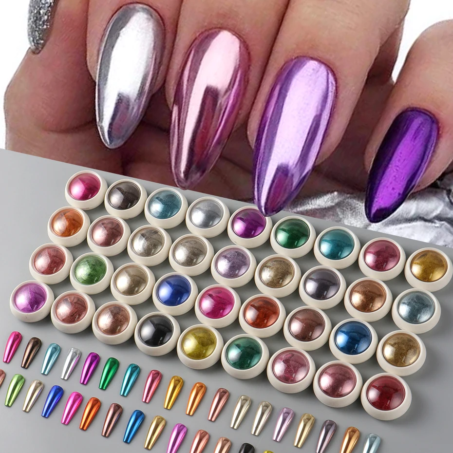 

36-коробка, волшебное зеркало, металлическая пудра для ногтей, великолепный красочный хромированный пигмент для дизайна ногтей, пылезащитные украшения, Y2K, блестящий маникюрный набор