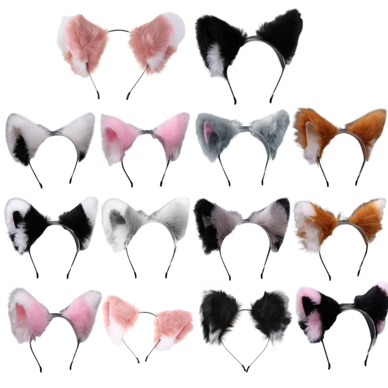 Women Realistic Long Furry Animal for Cat Ears Headband Anime Hair Hoop Halloween Cosplay Party Dropsale