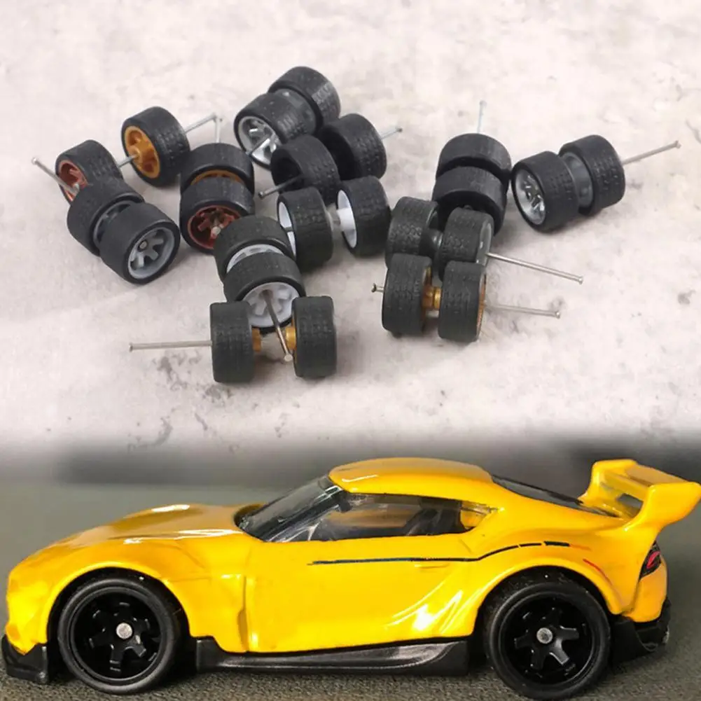 1:64 Car Wheels For Hotwheels Rubber Tire With Wheel Axle Model Car Modified Part Diy Racing Vehicle Toys W9x4