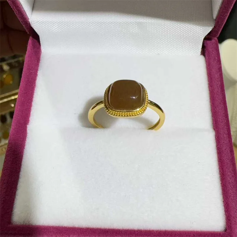 Hotan Sugar Jade Square Ring Women, Fashionable And Versatile Jewelry