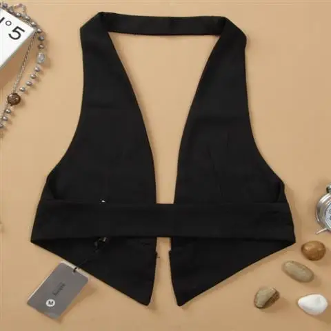 Spring and Autumn vest women's new style, slim fit fashionable suit, black hanging neck,  short style,