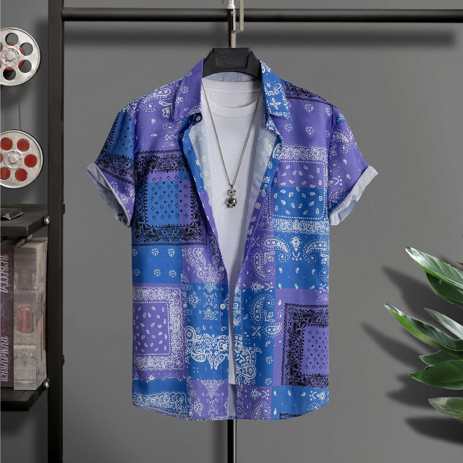 Camicia stampata da uomo hawaiana, alta qualità, 3D, floreale, animata, top da festa in spiaggia, maniche corte larghe, nuovo