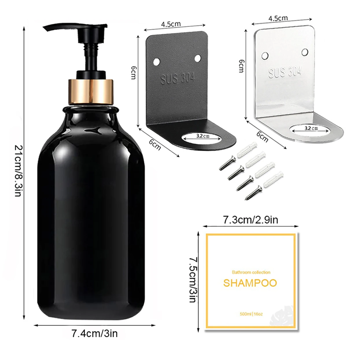 Shower Soap Dispenser Wall Mounted Drill Free Shampoo Conditioner Bodywash Dispenser Refillable Pump Bottle with Labels