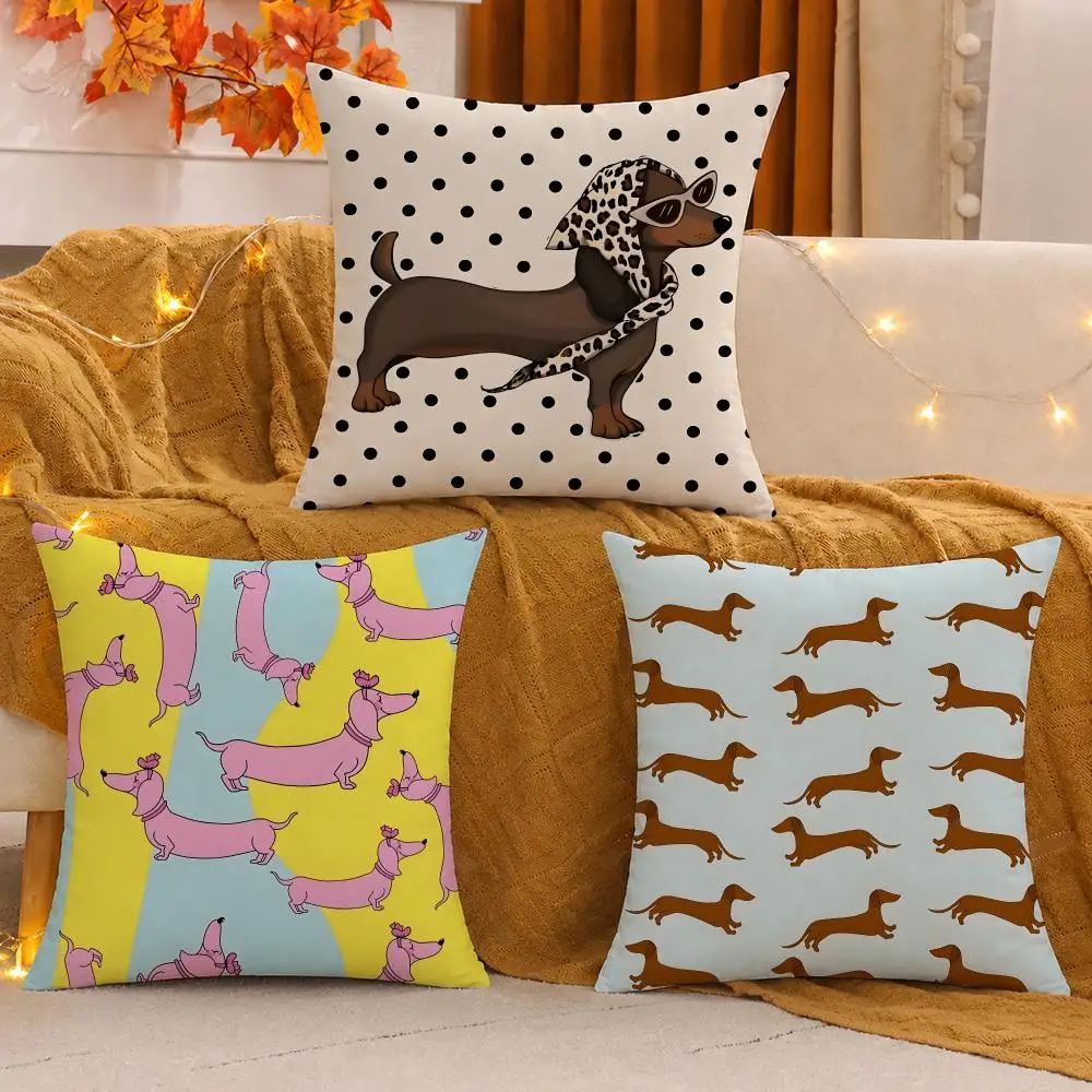 cut Dachshund Cushion Cover Pillow Case plush Double-sided Print Square Covers Sofa Home Cushion