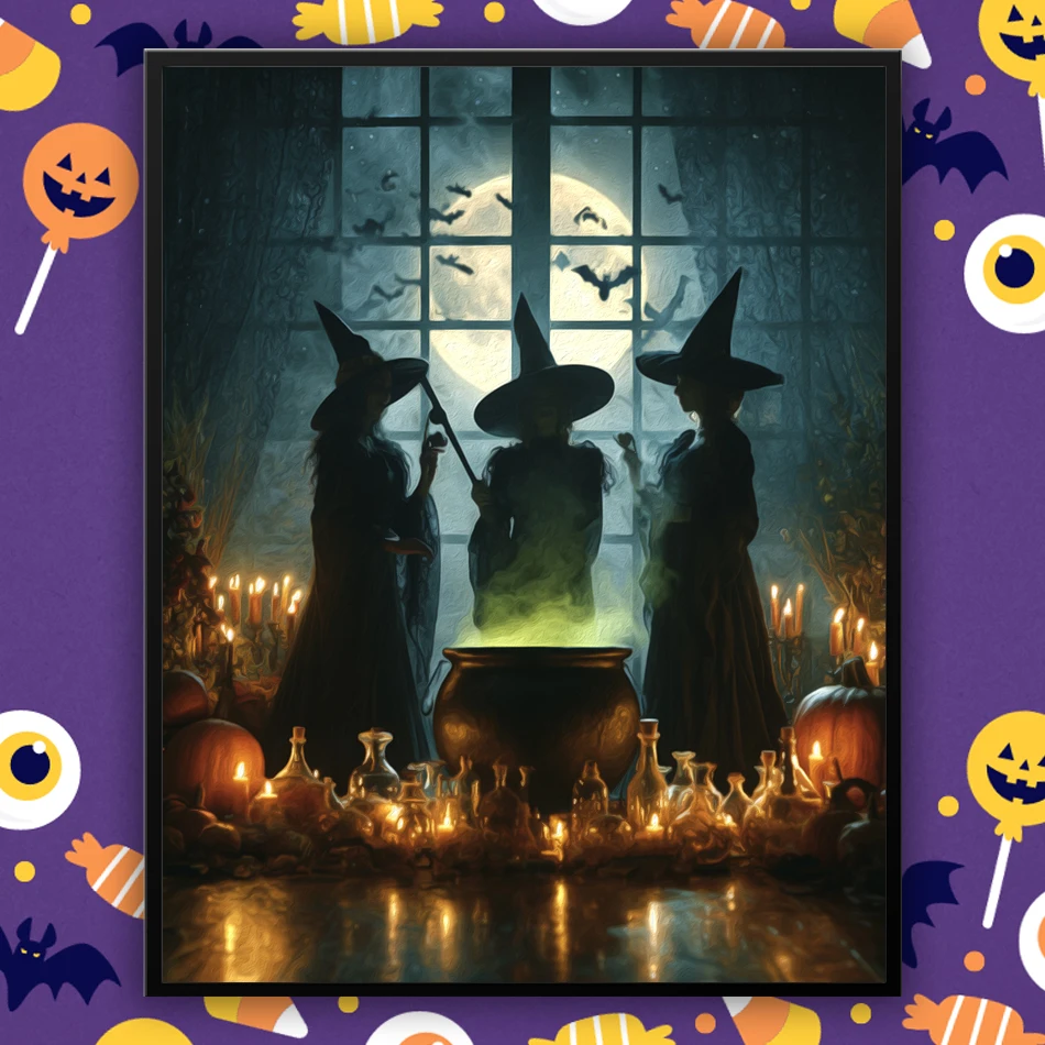 

GATYZTORY Painting Paints By Numbers Witch Family Halloween Home Decoration Coloring For Adults Canvas Acrylic Handmade Painting