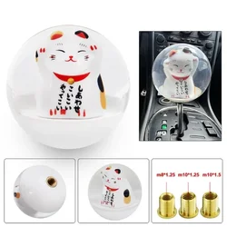 Lucky Cat Gear Shift Knob Acrylic Crystal Ball Stick Shift Heads Replacement Shifter With M8 M10 M12 Adapter