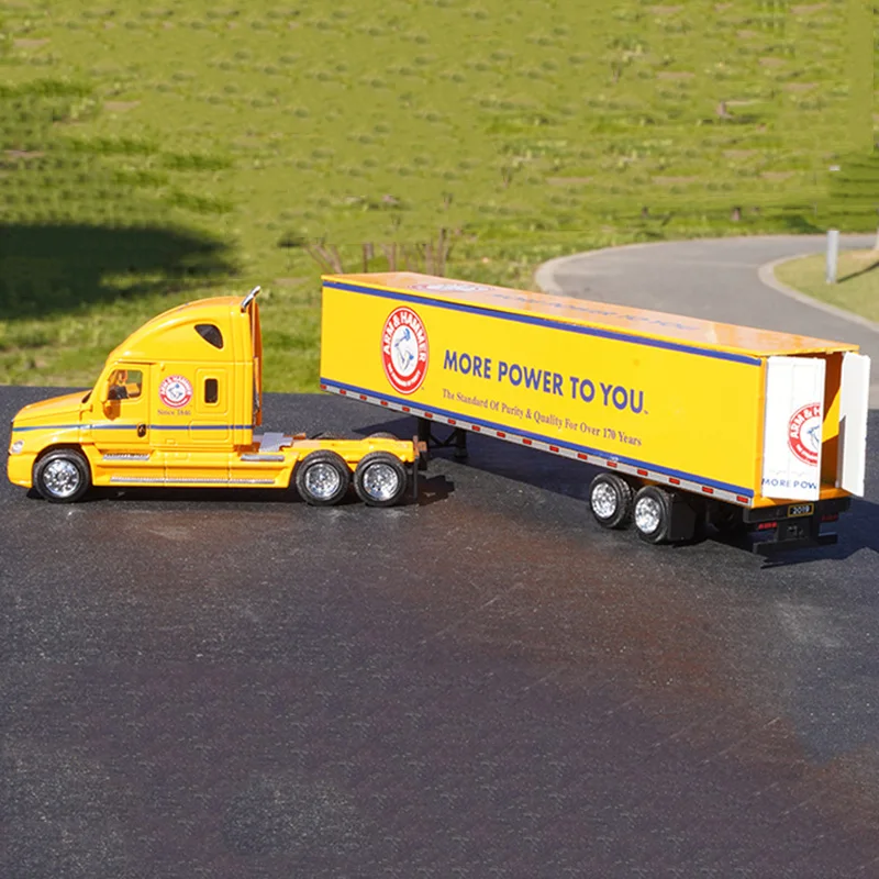 1:64 Scale Diecast Alloy American Style Trailer Container Truck Toys Cars Model Classic Adult Collectible Souvenir Gifts Display