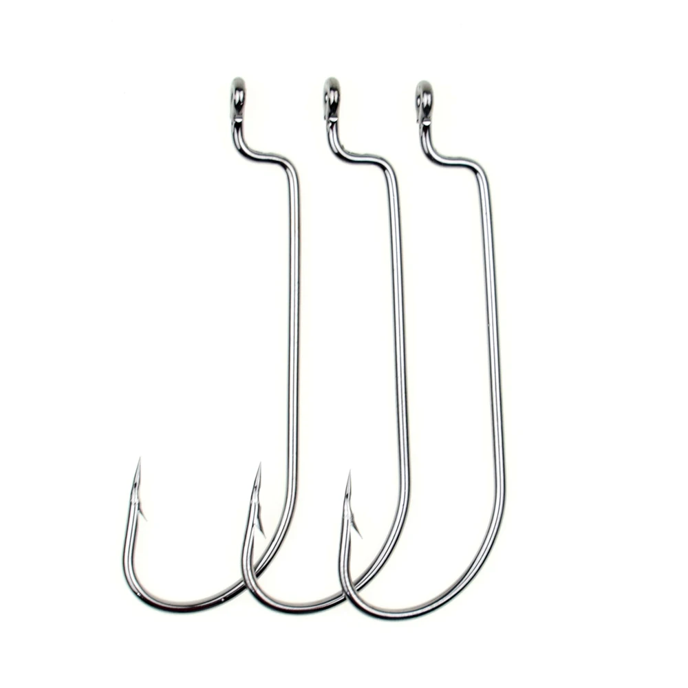 50 PCS Long Handle Worm Barbed Fishing Hook Offset Fishhooks Texas Rigs Accessories