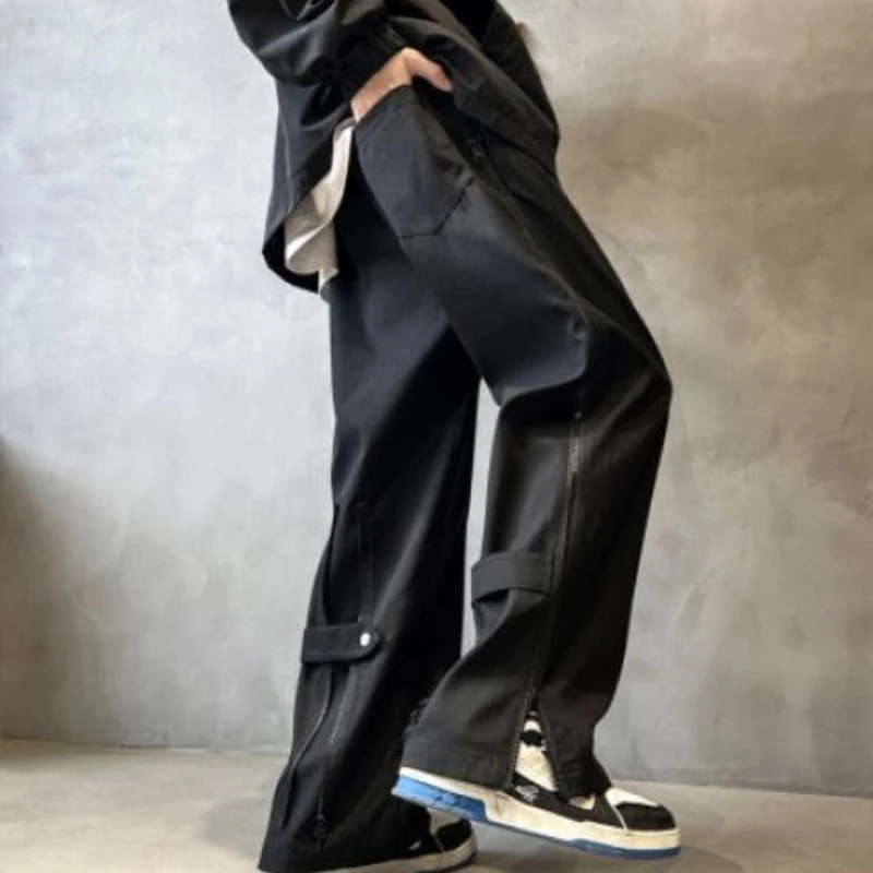 

High Street Men Cargo Pants American Retro Style Loose Fit Large Size Versatile Straight Leg Casual Sports Pants