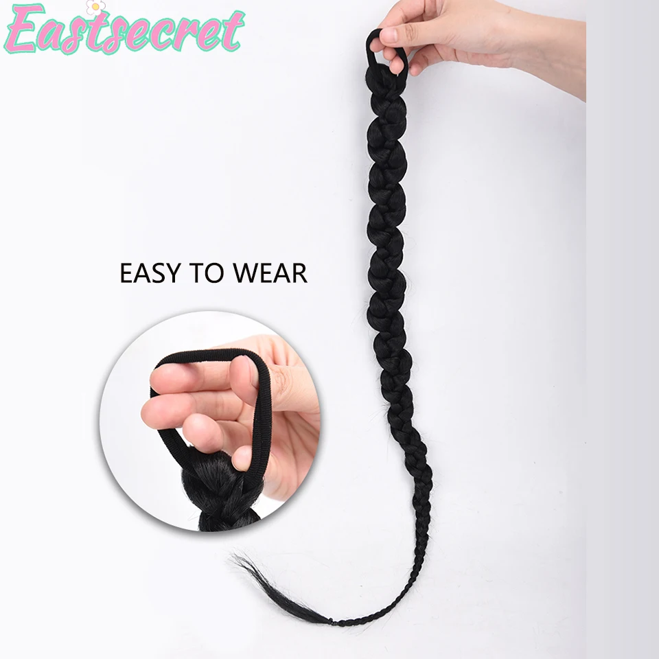 EAST Synthetic Long Twisted Boxing Pigtail Chignon Tail With Rubber Band Crochet Braid Hair Natural Fake Ponytail Extension