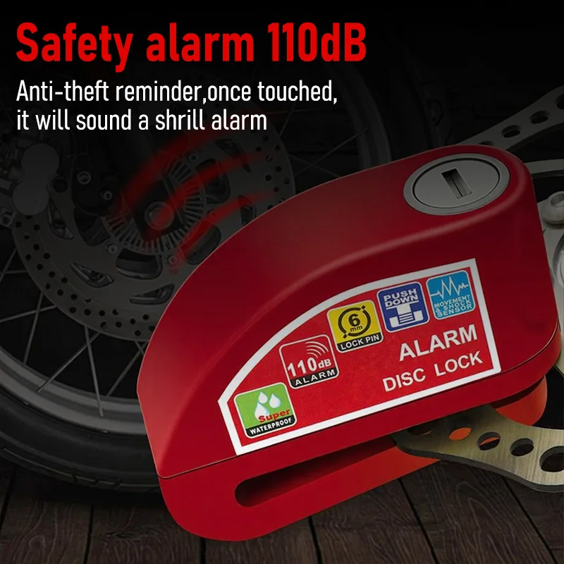 Motorcycle Scooter Bicycle  Alarm Lock Wheel Disc Brake Waterproof Anti-Theft Aluminum Alloy Safety Brake Lock Moto Aaccessories view 2