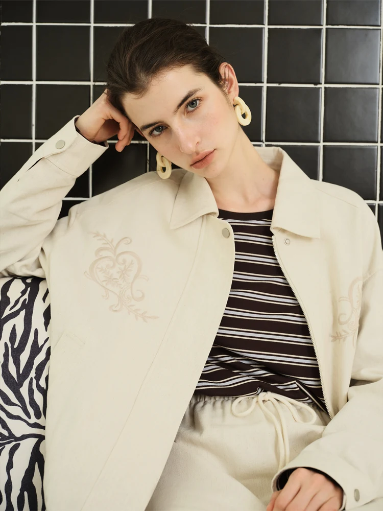 Ele bordado Jaet ort prendas de vestir exteriores Faion diseño primavera otoño nueva llegada Van Slane serie mezcla de algodón para mujer