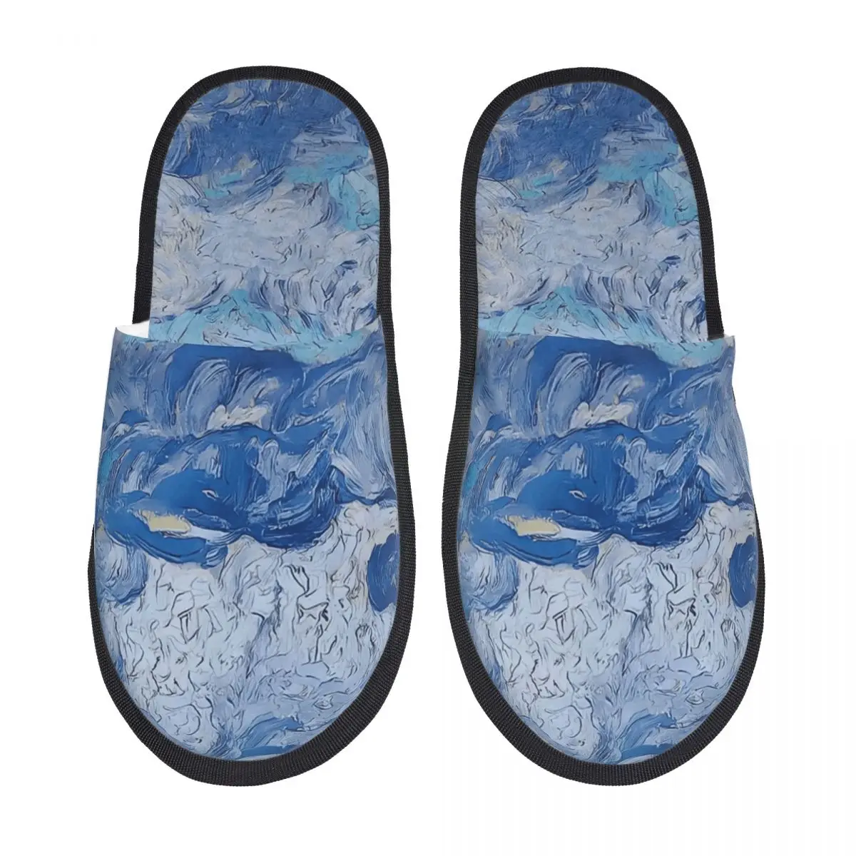 Custom Starry Night Van Gogh Soft Scuff With Memory Foam Slippers Women Hotel House Shoes