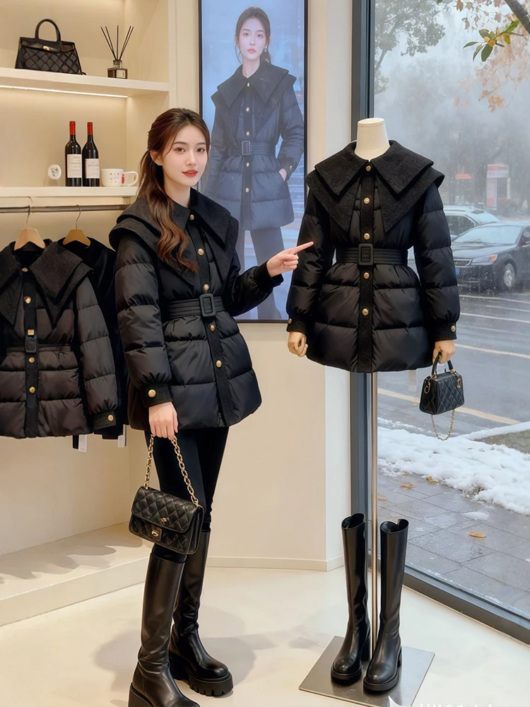 

Женское хлопковое пальто с большим воротником и пухом, зимнее стеганое пальто больших размеров, жилет для похудения, корейский Sle Commute Faion