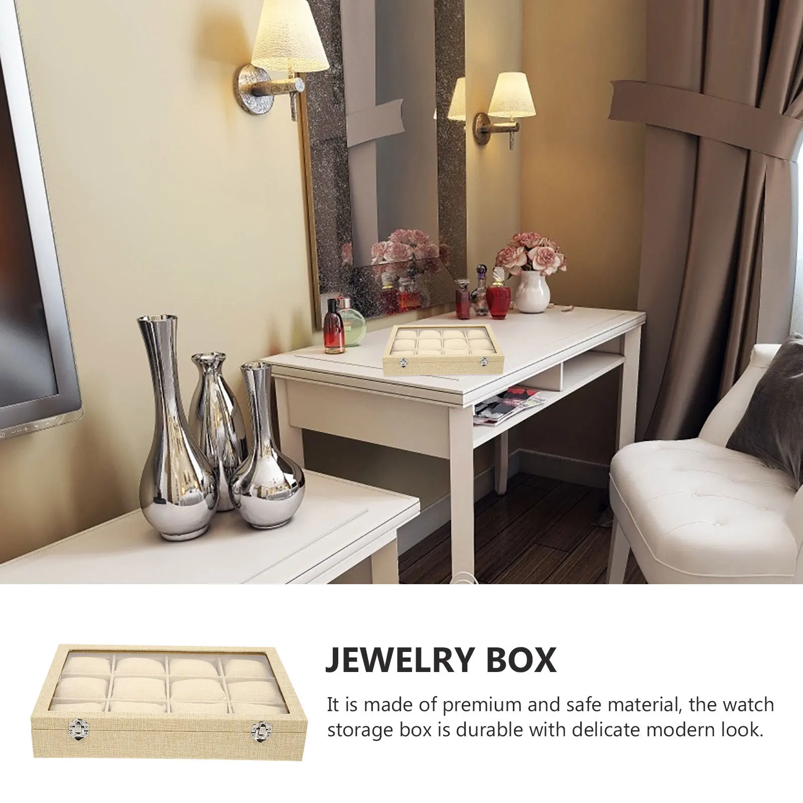 

12 Slots Watch Storage Box Elegant Durable Jute Watch Organizer Jewelry Display Case Practical Matte Packing Box