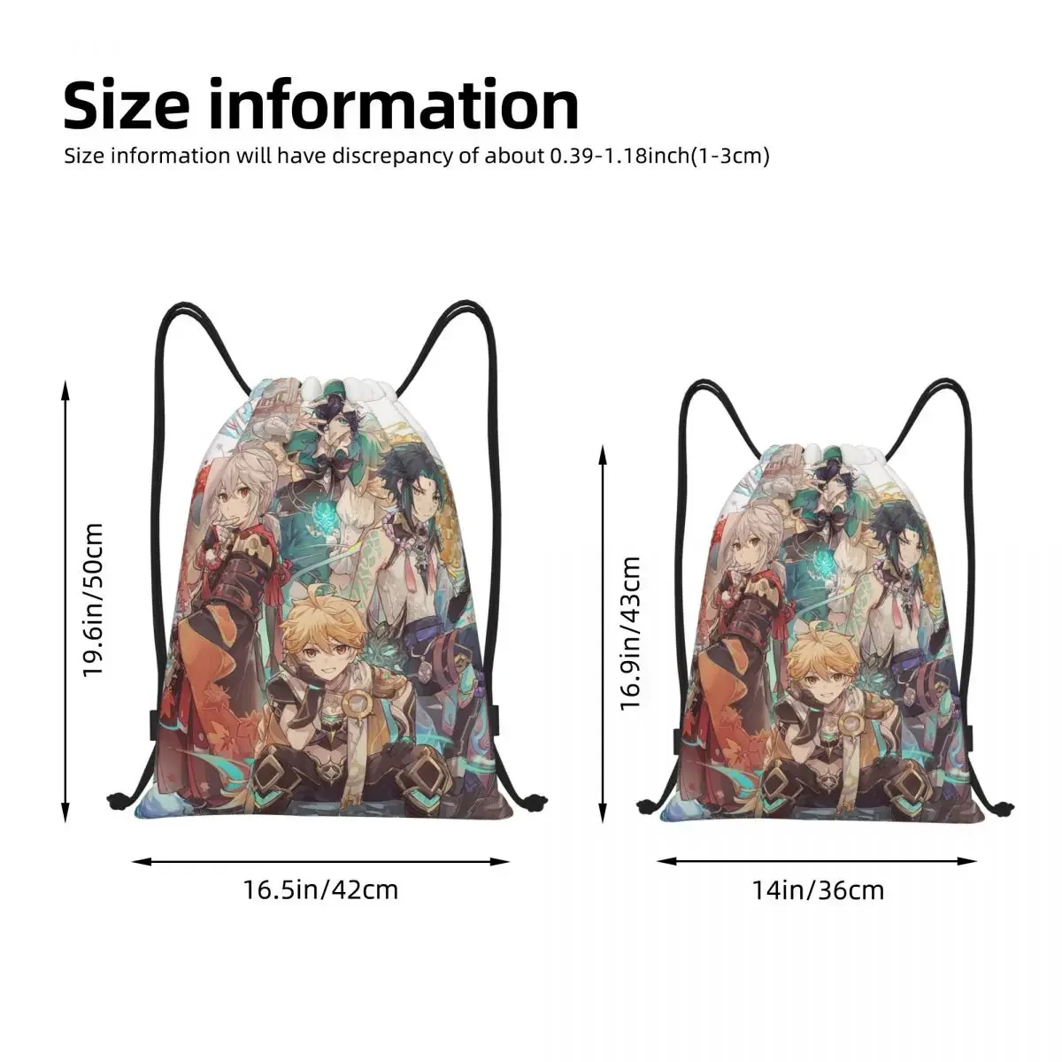 Genshin Impact Drawstring Backpack Sports Gym Bag Water Resistant Kaedehara Kazuha Xiao Aether String Sackpack for Working Out