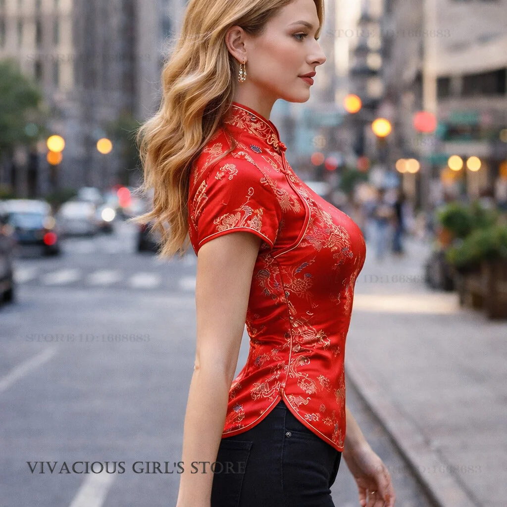 Sexy Chinese Style Top Women Cheongsam Shirt New Jacquard Flower Tang Clothes Improved Qipao Blouse Tradition Chinese Costume