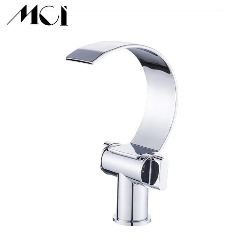 Brass Plating Double Handle Single Hole Waterfall Spout Mixer Hot And Cold Basin Faucet Bathroom Deck Mounted Sink Tap Mci