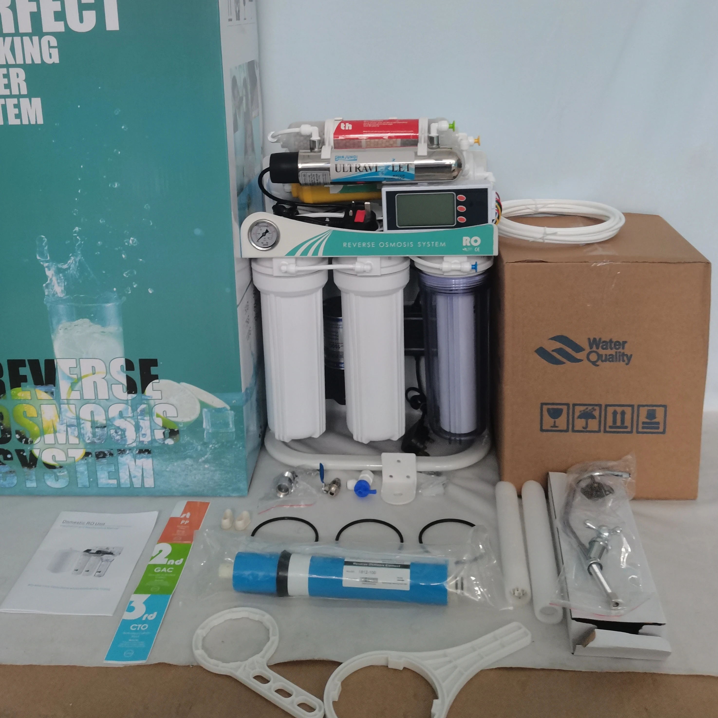 New 8 Stages 100GPD Home Water Purifiers 100GPD+UV+TDS Display Reverse Osmosis Water Filter System
