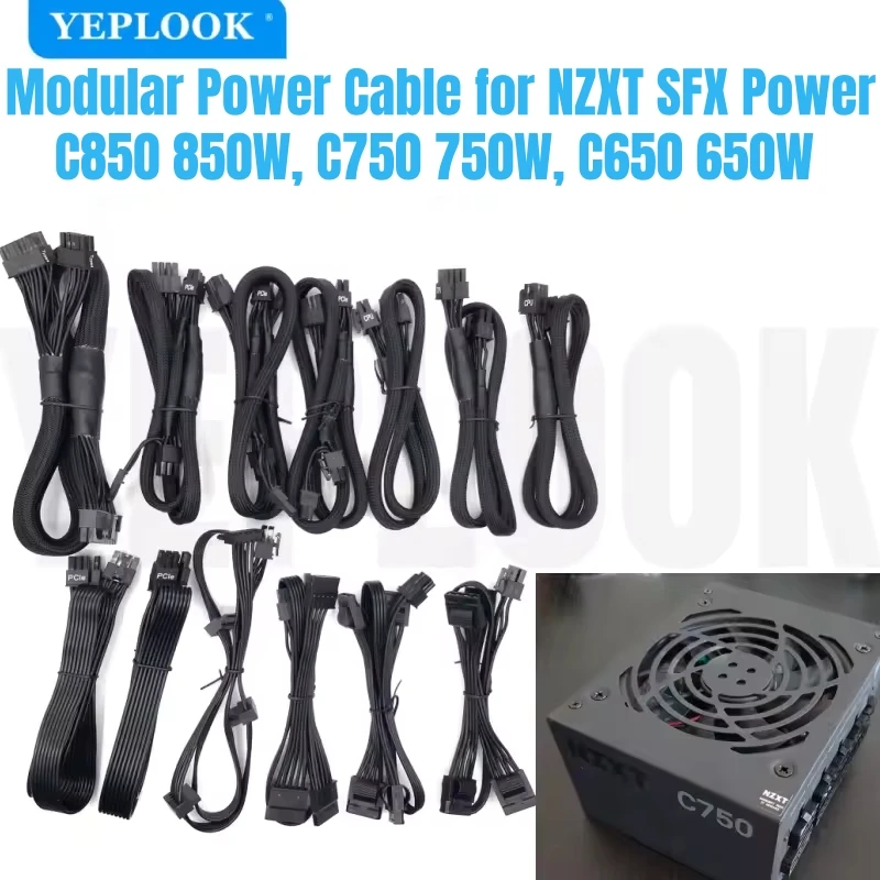 Modular Power Cable for NZXT SFX C850, C750, C650 Mini Power, GPU PCIe 8Pin 6+2Pin, CPU 4+4Pin, ATX 24Pin, SATA, Molex IDE 4Pin