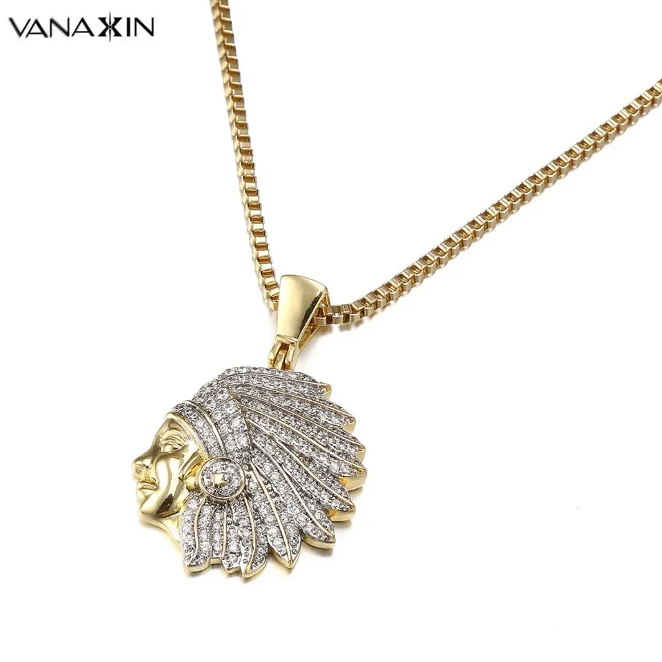 

VANAXIN Punk Egyptian Headset Men Necklace Fashion Gold Color AAA Zircons Iced Out Micro Pave Stone Jewelry Gift