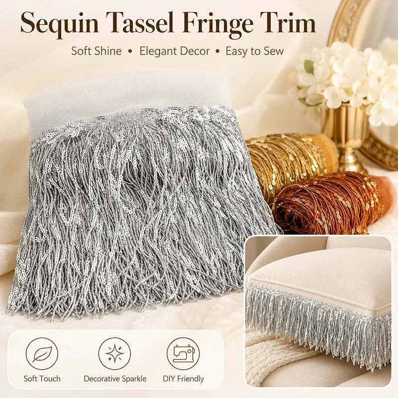 

5/10Yards 10/18cm Sequin Tassel Fringe Trim for Curtain Sofa Cushion Furniture Decor DIY Sewing Ribbon Lace Craft Accessories