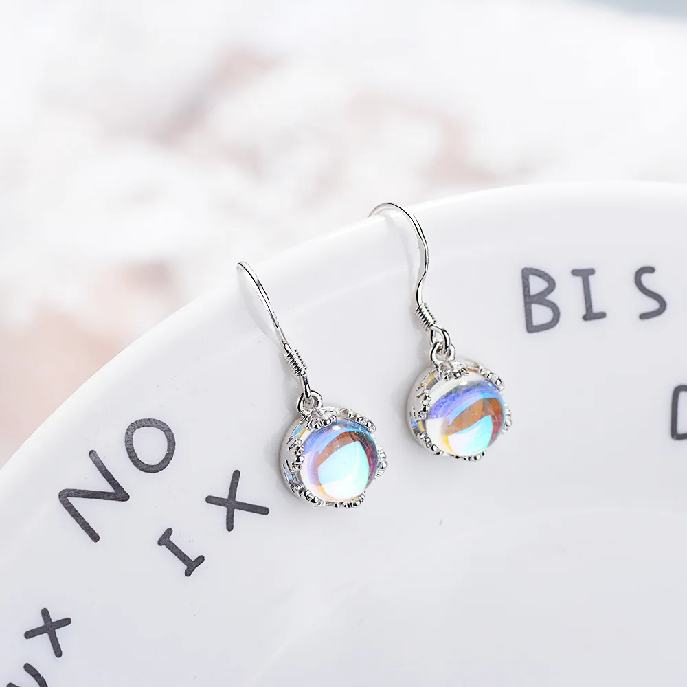 New Round Moonstone Drop Earrings For Women Trend Creative Jewelry Accessories Party Gift Brincos 925 silver