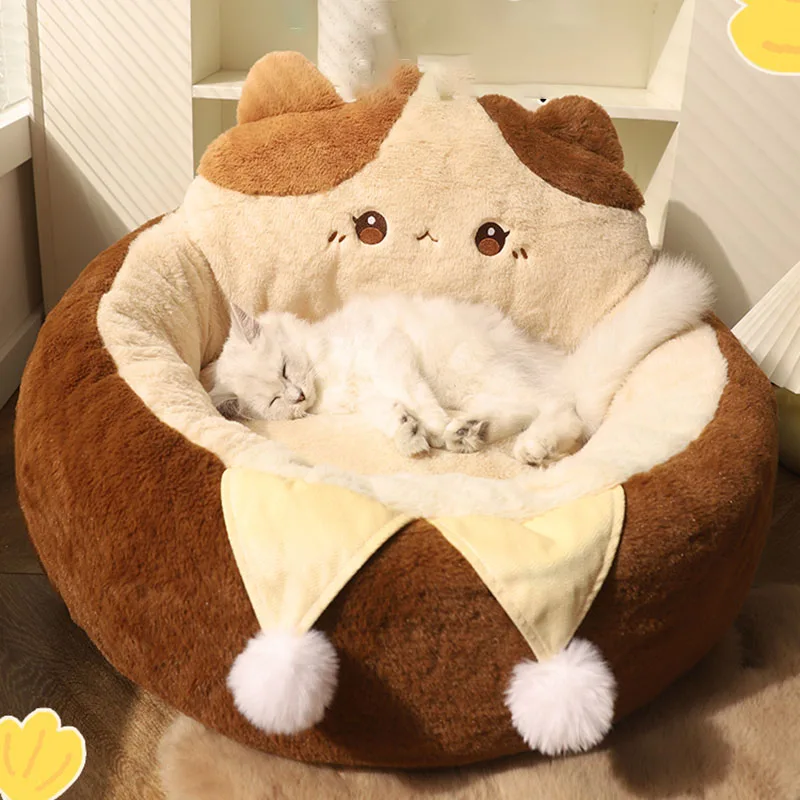 

Winter New Long Plush Pet Bed Round Pillow House Warm Basket Sleeping Bag Nest Kennel Small Dog Caseta Perro Accessories