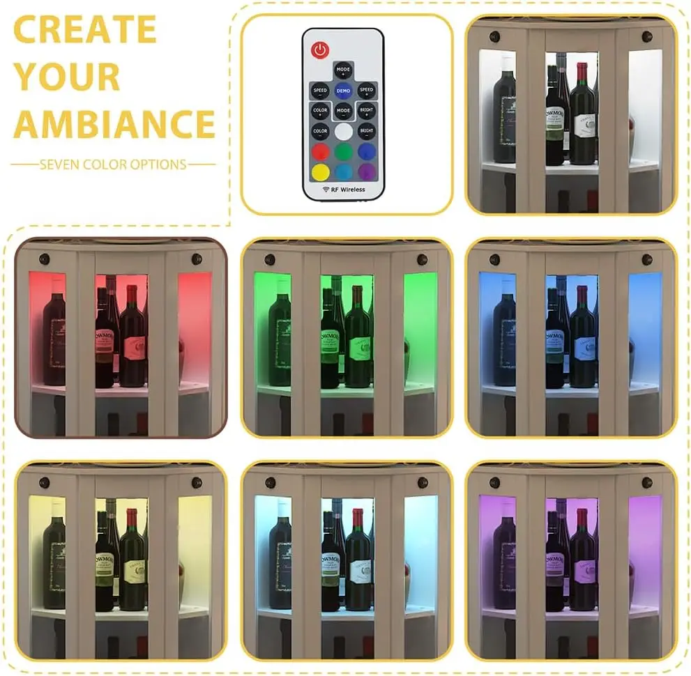 خزانة مشروبات مع باب زجاجي قابل للقفل، وإضاءة LED، ووحدة بار من 4 طبقات، وبار منزلي حديث للمزرعة، باللون الأبيض