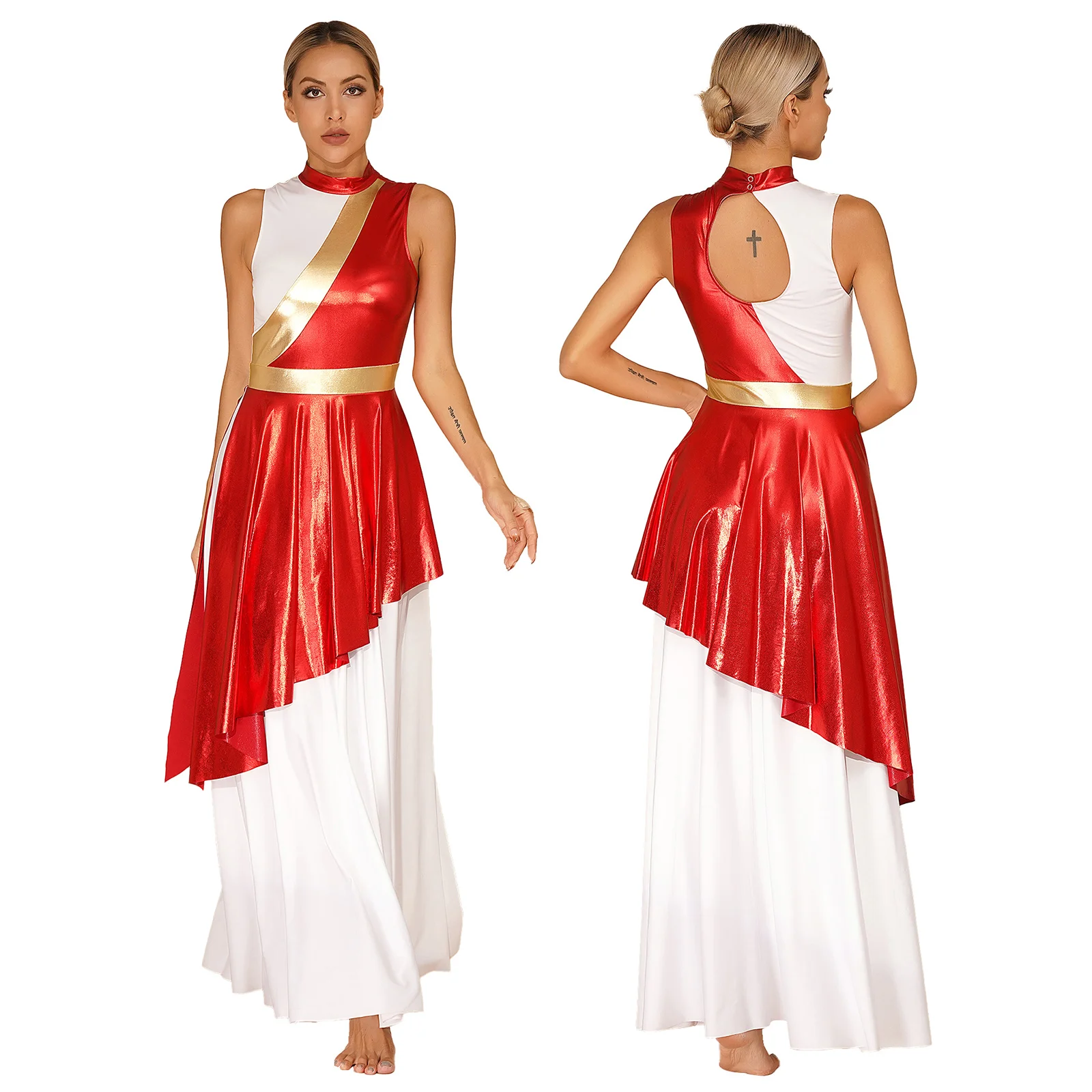 

Womens Praise Dance Dress Church Choir Worship Costume Ballroom Lyrical Performance Dancewear Sleeveless Patchwork Maxi Dresses