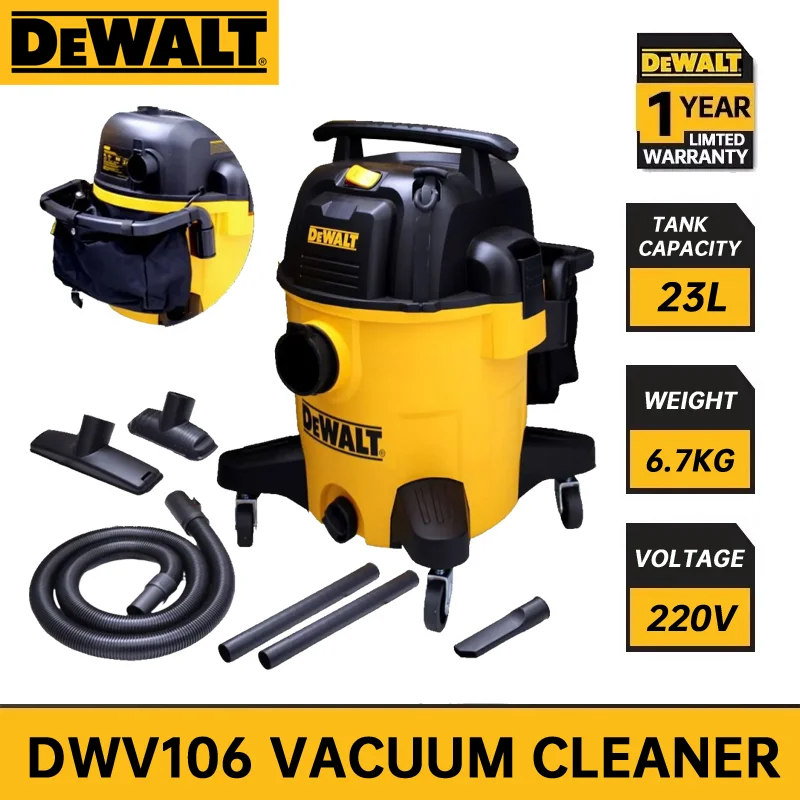 DeWalt DWV106 Cordless Wet and Dry Vacuum Cleaner 1100W 23L 220V Bucket Industrial Dust Collector Vacuum Cleaners Power Tools