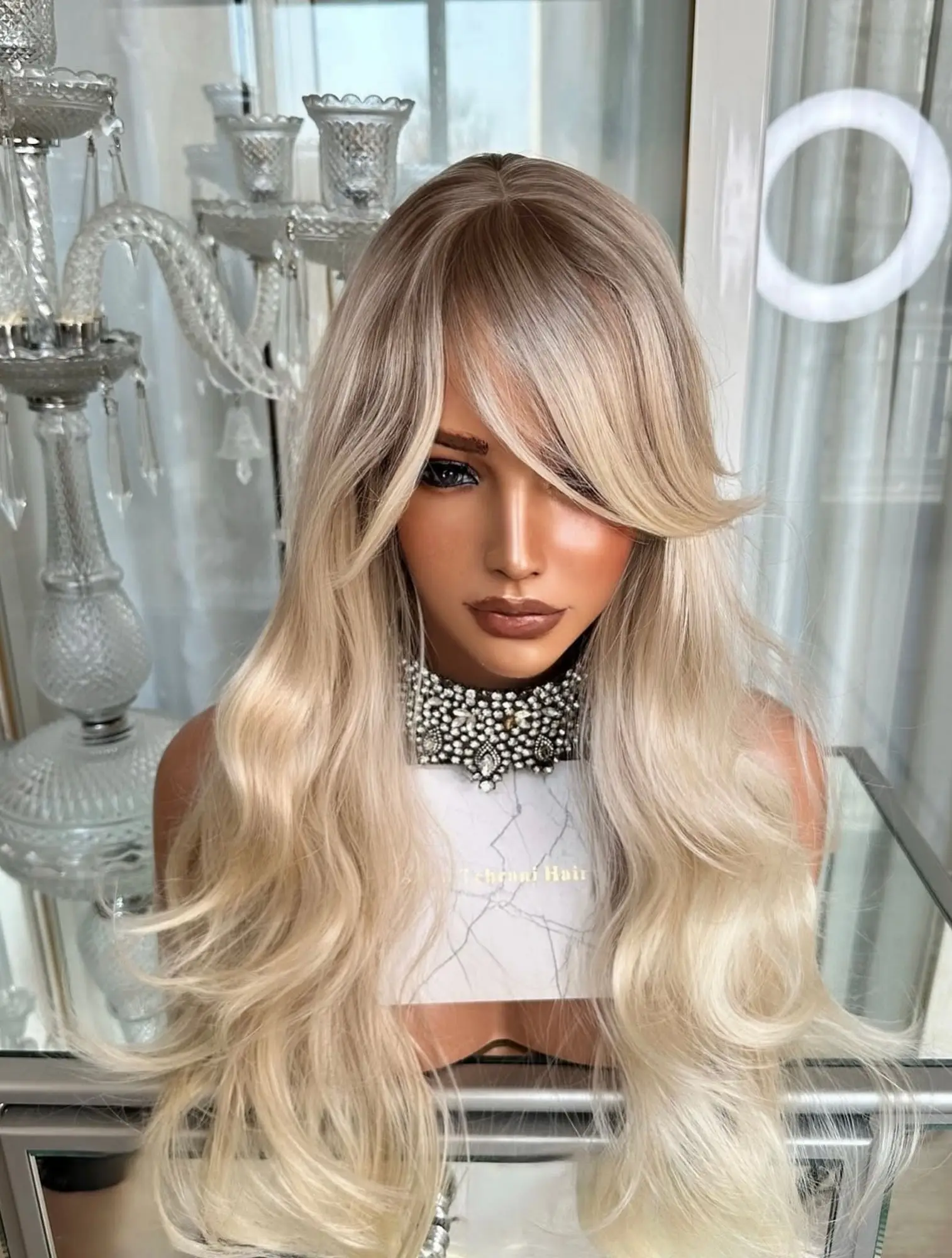 Daily Party Wigs Body Wave Synthetic Lace Frontal Wigs With Bangs Ombre Ash Blonde Original Factory Cheap Wigs On Clearance Sale