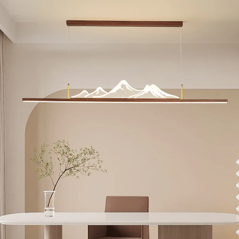 

Chinese style one-word Zen mountain peak solid wood tea room bar tea table eye protection chandelier