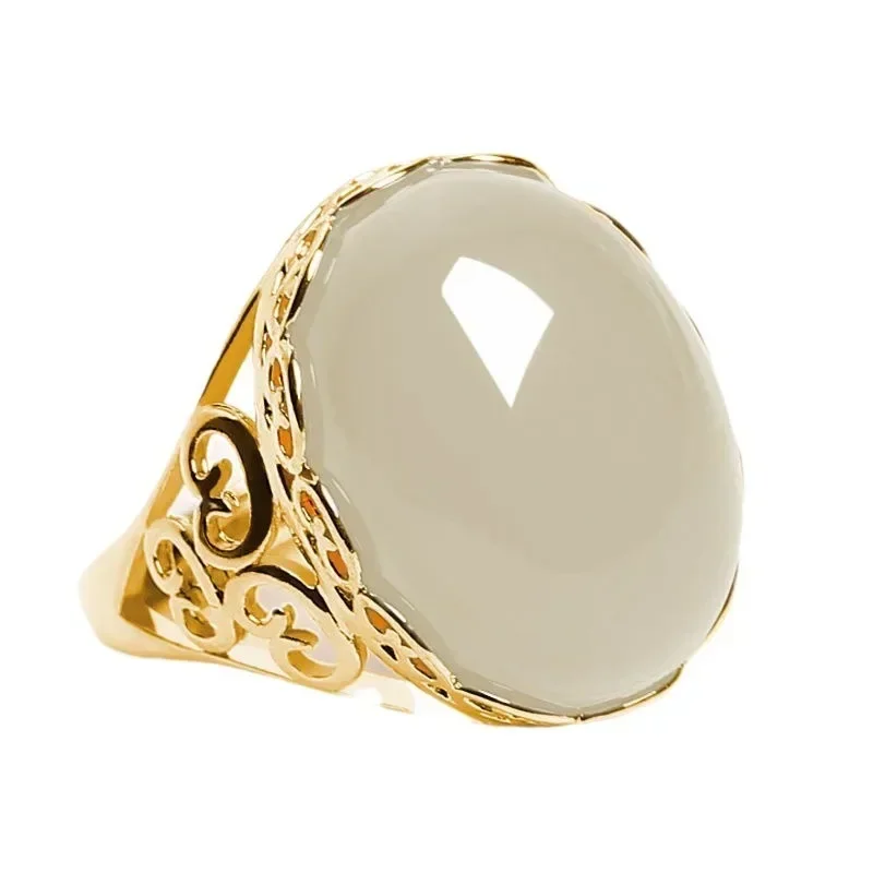 Unisex Rings Ethnic Style Imitation Green Chalcedony Rings for Women Temperament Imitation Agate Red Color Opening Ring Anillo
