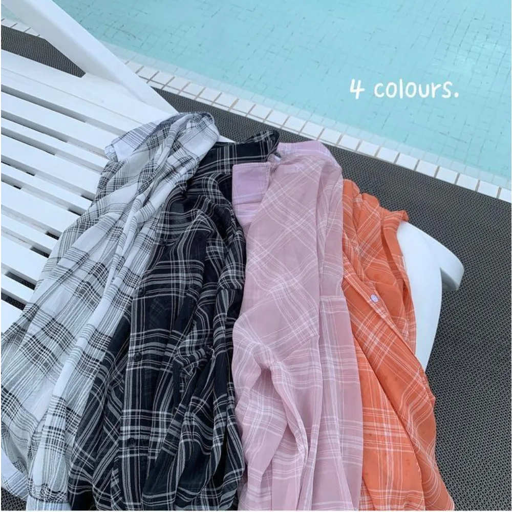 2025 Chique Zomer Luie Sle Losse Casual Dunne Lange Sve Plaid Zonwering Irt Jas Dames Koreaanse Sle Loose Fit Lichtgewicht