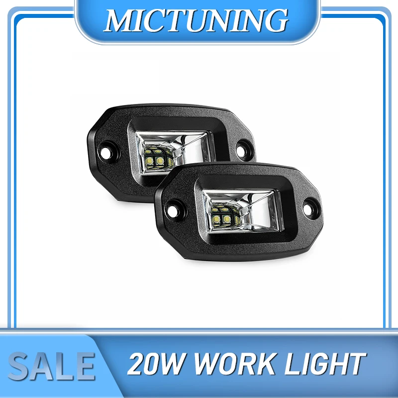 MICTUNING 2pcs 20W LED Work Light Bar Flush Mount LED Flood Offroad Driving Auto Fog Lamp For 4x4 Jeep ATV UTV SUV Truck Boat