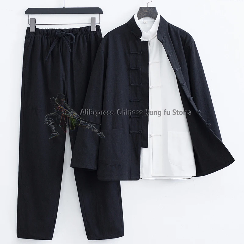 3 pezzi in cotone e lino Kung fu Wing Chun Suit Tai Chi Uniforme Arti marziali Wushu Giacca e pantaloni Abiti Tang