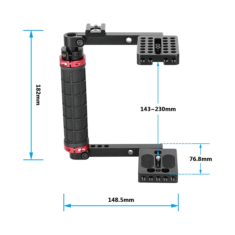 CAMVATE Height-Adjustable Camera Cage With Rubber Side 15mm Rod Handgrip & Cold Shoe Mount for Large DSLRs & Mirrorless Cameras