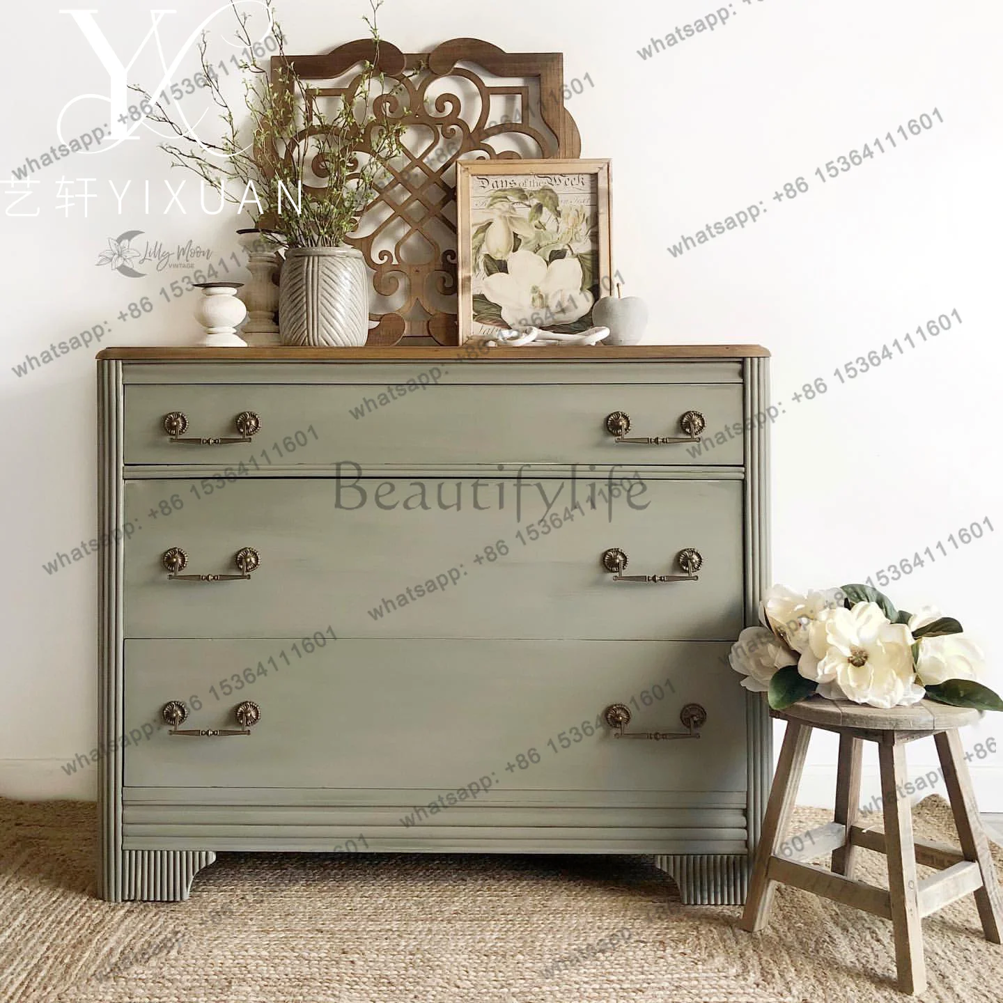 

XX French retro three-bucket cabinet American small apartment bedroom storage cabinet