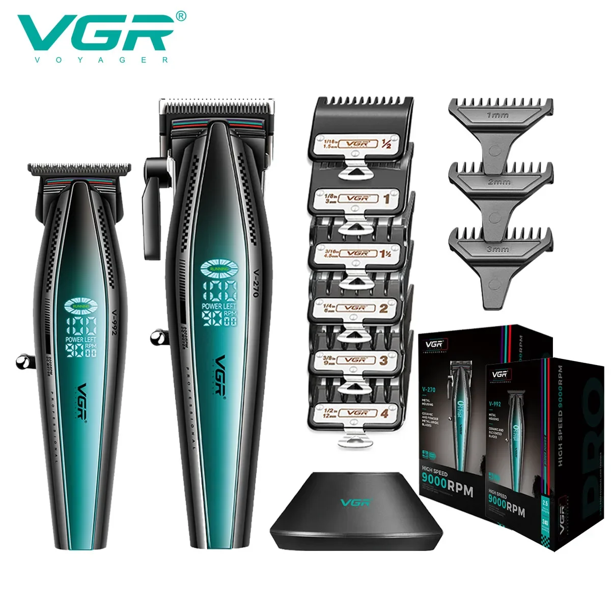 VGR Hair Clipper Professional Barber Trimmer Cordless Metal Electric Haircut Machine 9000 RPM Hair Trimmer for Men V-992 V-270