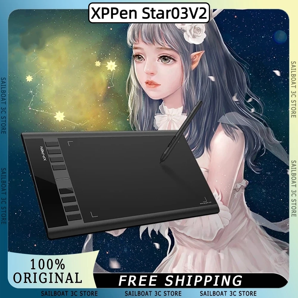 

XPPen Star03V2 Таблетки для рисования 8192 Чувствительность давления с размером 10*6 дюймов для рисования встреч Офис для Windows Mac PS Ai