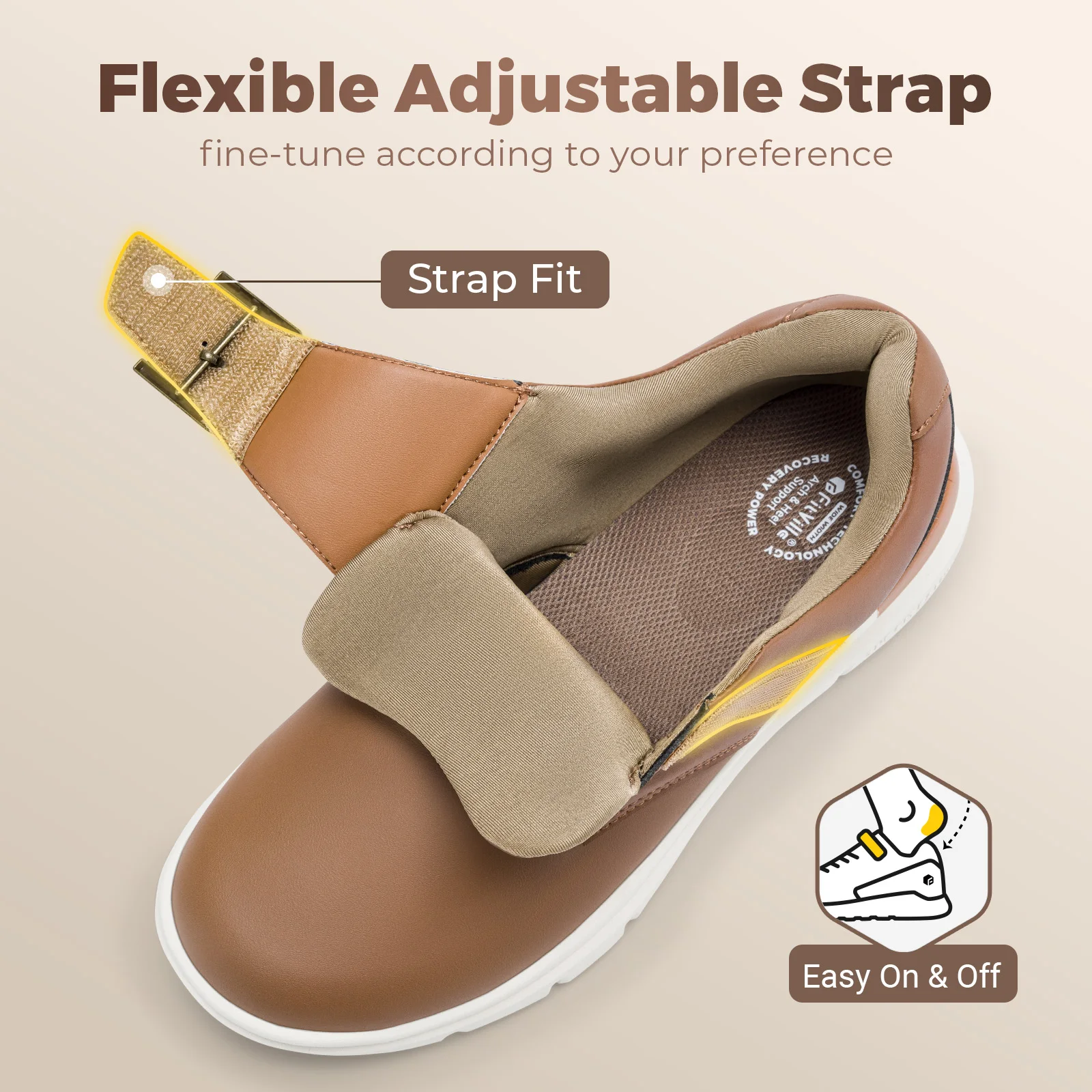 FitVille Men\'s Leather Shoes Wide Shoes for Swollen Feet Men\'s Diabetic Walking Shoes for Outdoor Business Walking Shoe