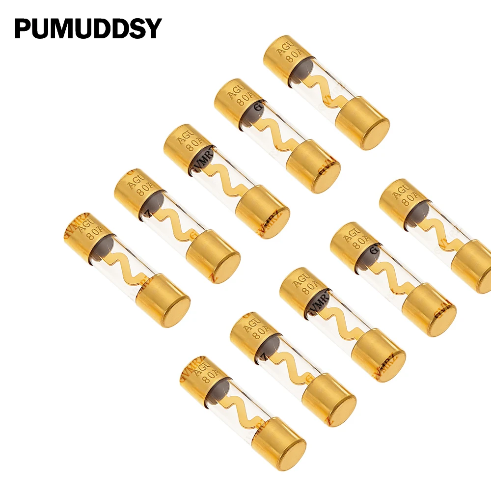 5PCS 10*38 10A 15A 20A 50A 60A 40A 70A 80A 100A Gold Plated Glass AGU Fuse Fuses Pack Car Audio Amp Amplifier 25A 30A