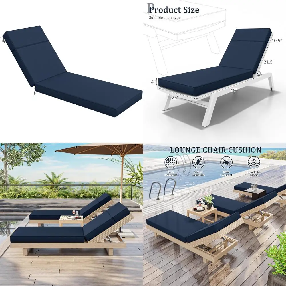 

Outdoor High-Density Foam Chaise Lounge Cushions 80x26x4 Inches Waterproof with Ties for Outdoor Furniture