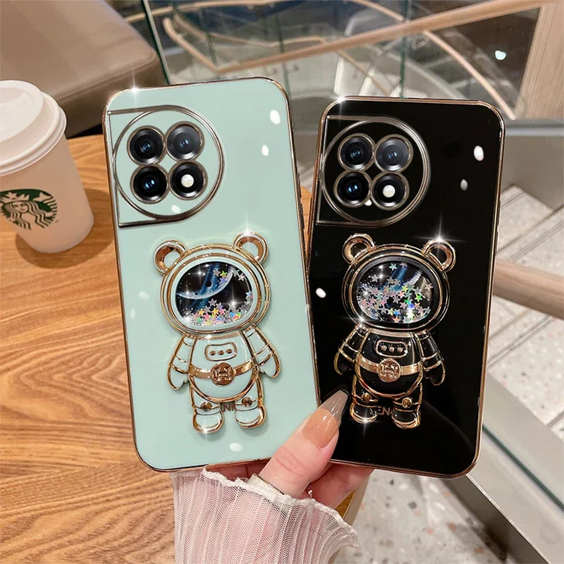 Astronaut Plating Case For Tecno Spark 10 Pro Infinix Note 30 Pro 30i 12 Pro 30 4G 11 Pro Hot 30 11 Quicksand Liquid Stand Cover