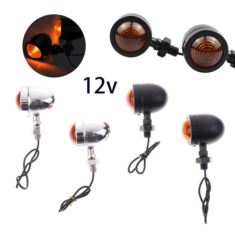 

2pcs Amber Motorbike Blinker Headlight 12v Indicator Lamp Bullet Chrome Black Motorcycle Turn Signal Light Accessories