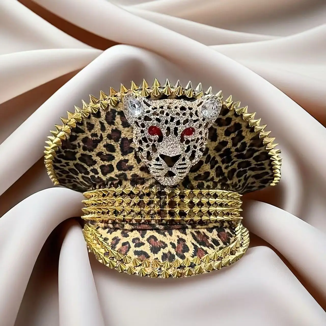 Hongluan leopardo capitão chapéus strass para homem ardente festival mulher, traje de halloween chapéu adulto, cosplay acessórios femininos